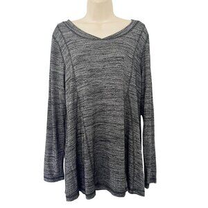Soft Surroundings Woman's Sz M Gray Black Marled Jersey Knit V Neck Tunic Top